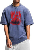 MARSVOVO Graphic Washed Cotton Short Sleeve Blue Shirts