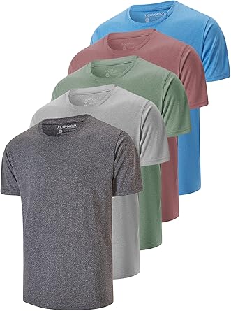 5 Pack Men's Dry Fit T Shirts Athletic Running Gym